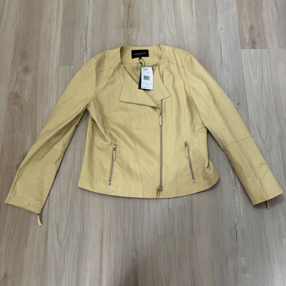 Lafayette 148 NY Moto Style Jacket Women Size 8 Zip Front Zipper Details $1198